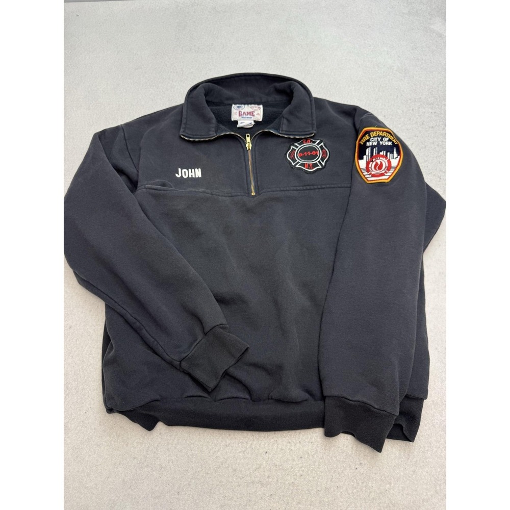 Game Workwear Sweatshirt Mens XL Blue FDNY 9-11-01 1/4 Zip Fleece Made USA